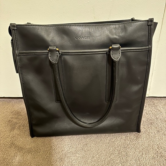 Authentic Black Leather COACH Tote Bag - Picture 3 of 10